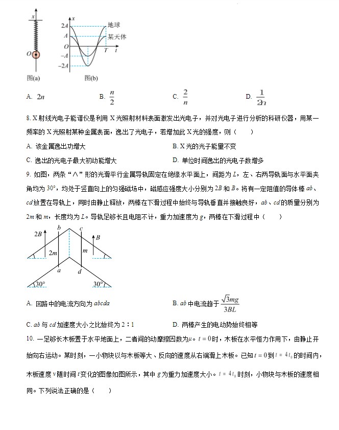 辽宁省2024年高考物理真题及参考答案